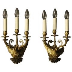 French 19th Century Pair of Bronze Eagle Antique Wall Sconces