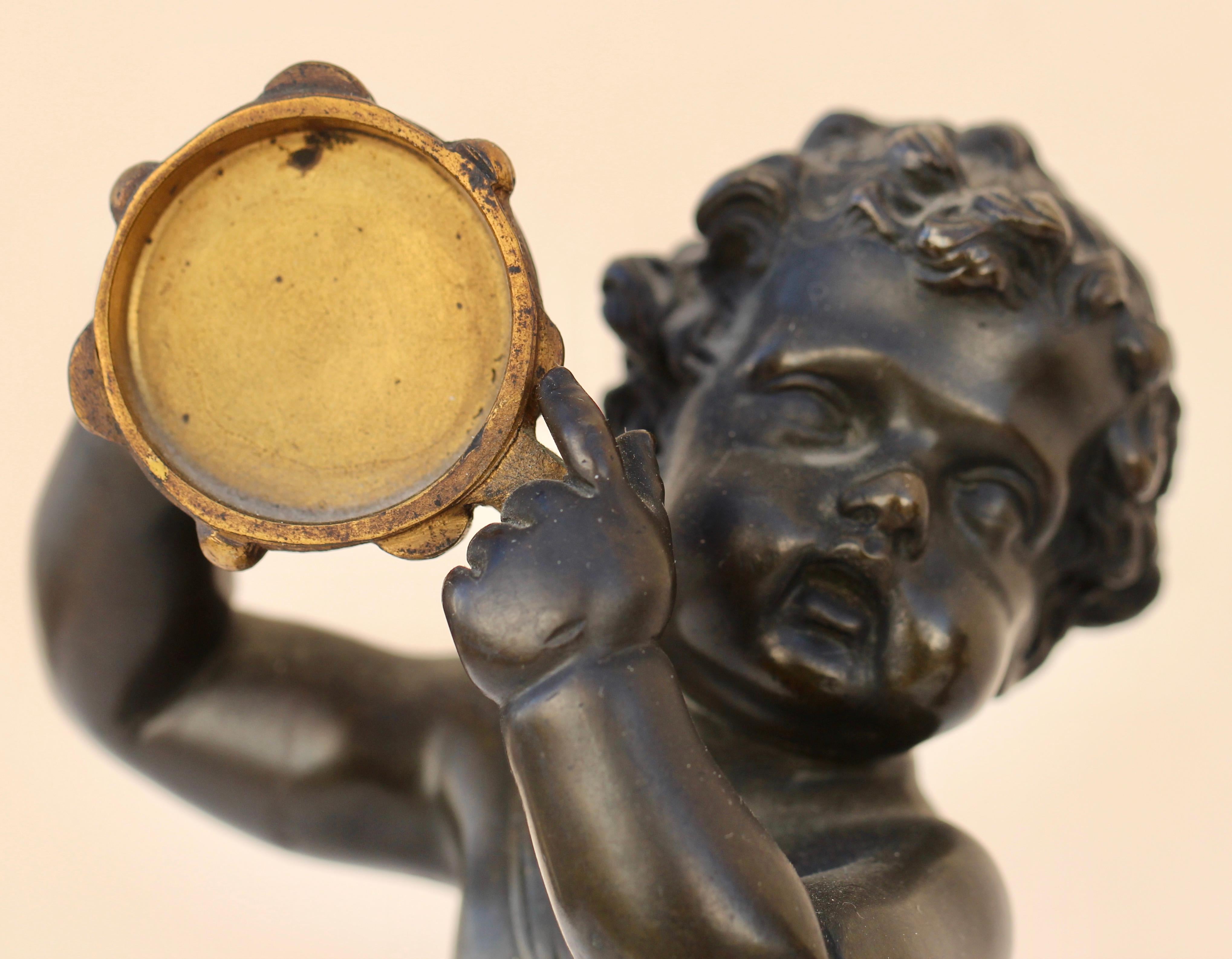 French 19th Century Pair of Bronze Musicians Putti 5