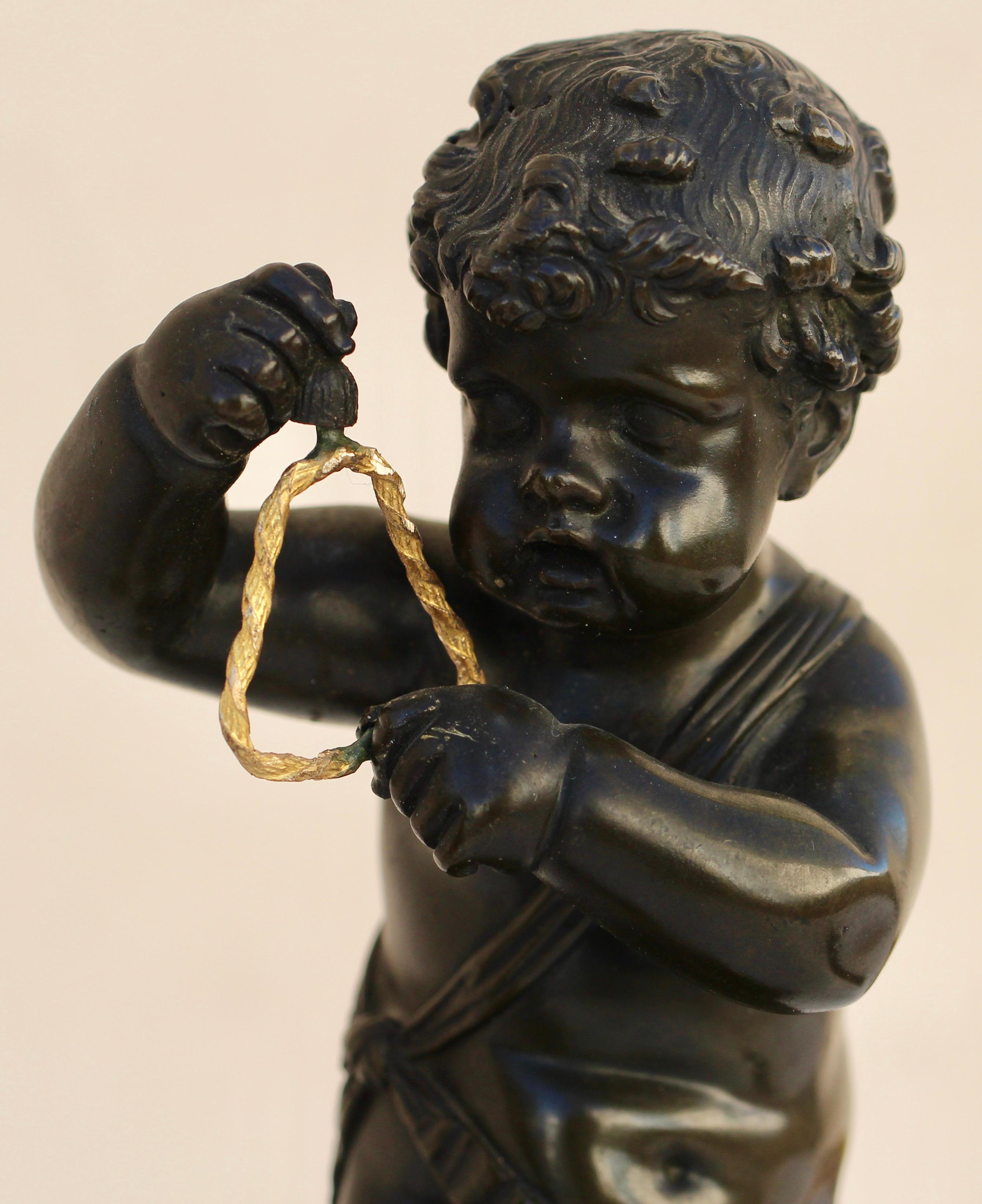French 19th Century Pair of Bronze Musicians Putti 6