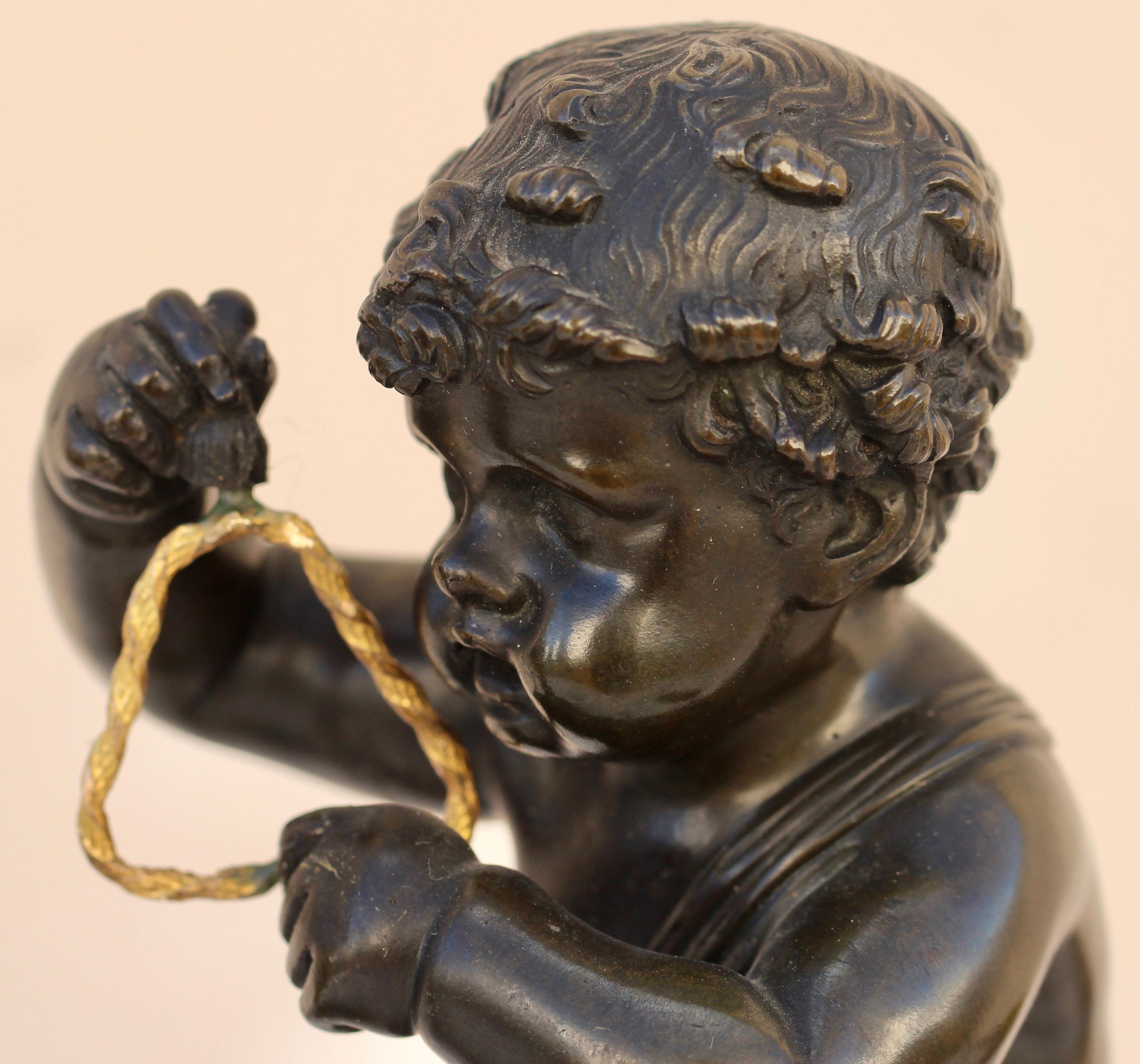 French 19th Century Pair of Bronze Musicians Putti 7