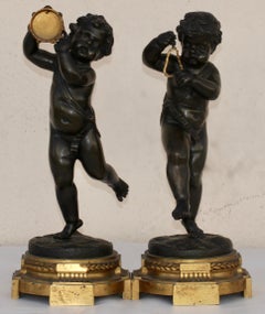 French 19th Century Pair of Bronze Musicians Putti