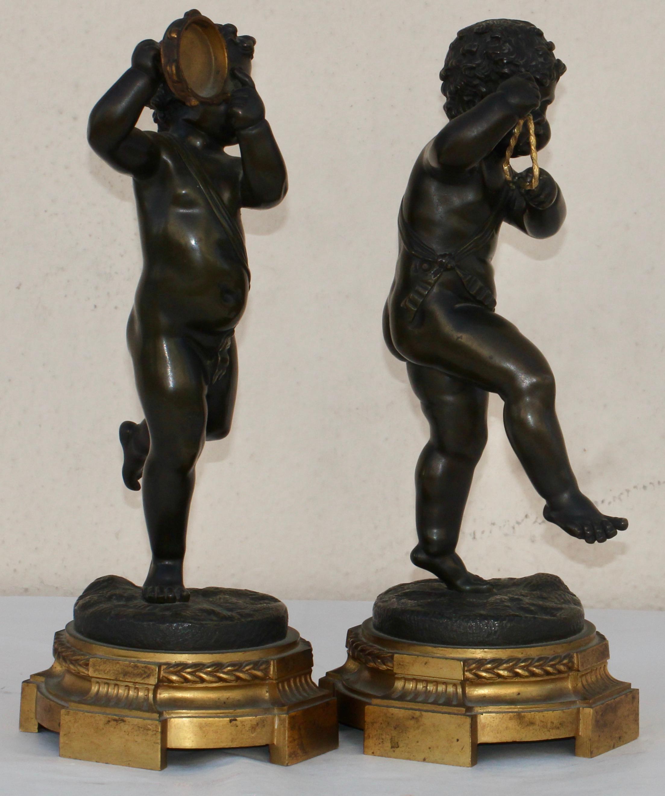 Louis XVI French 19th Century Pair of Bronze Musicians Putti