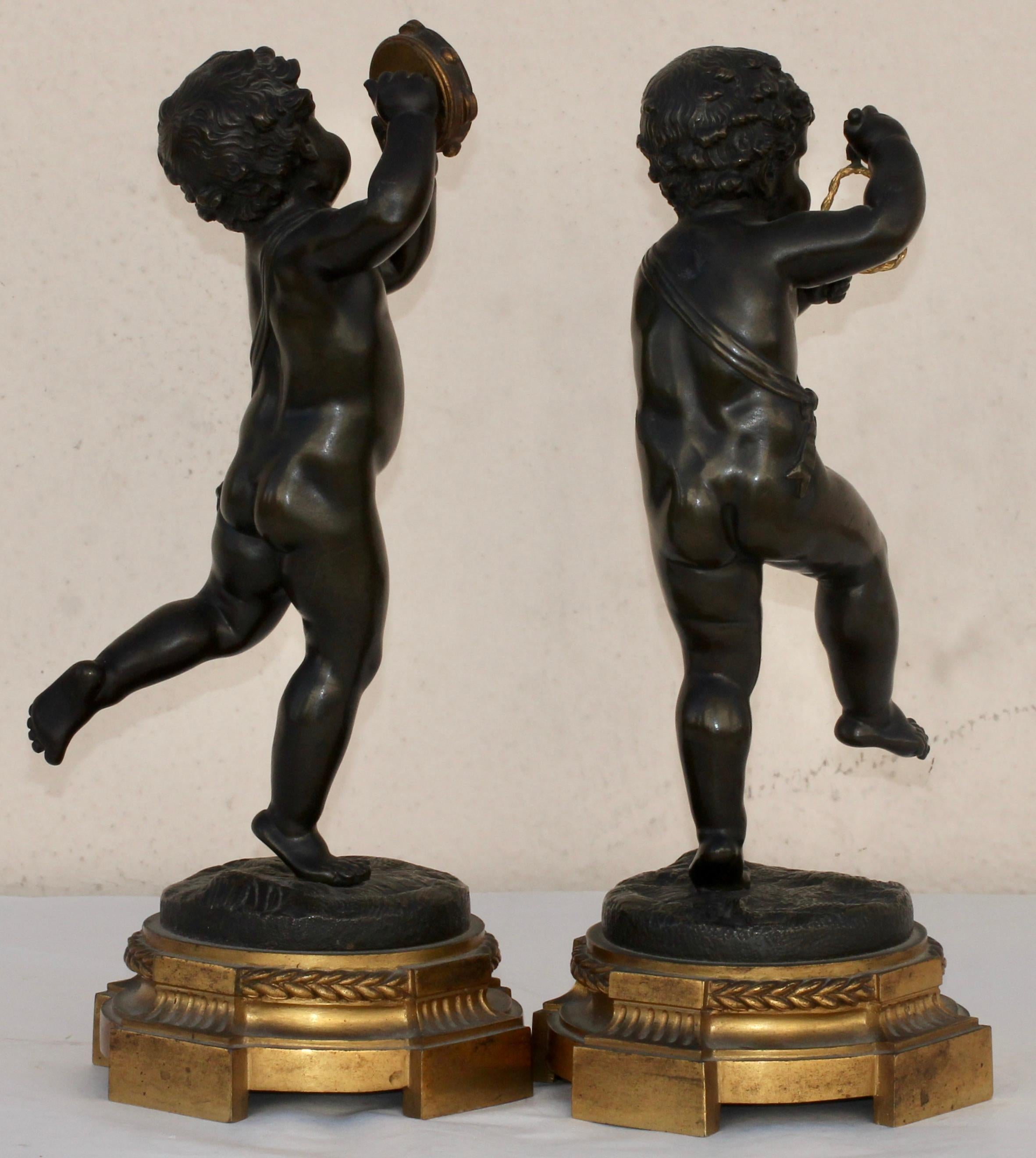 French 19th Century Pair of Bronze Musicians Putti In Good Condition In Saint-Ouen, FR