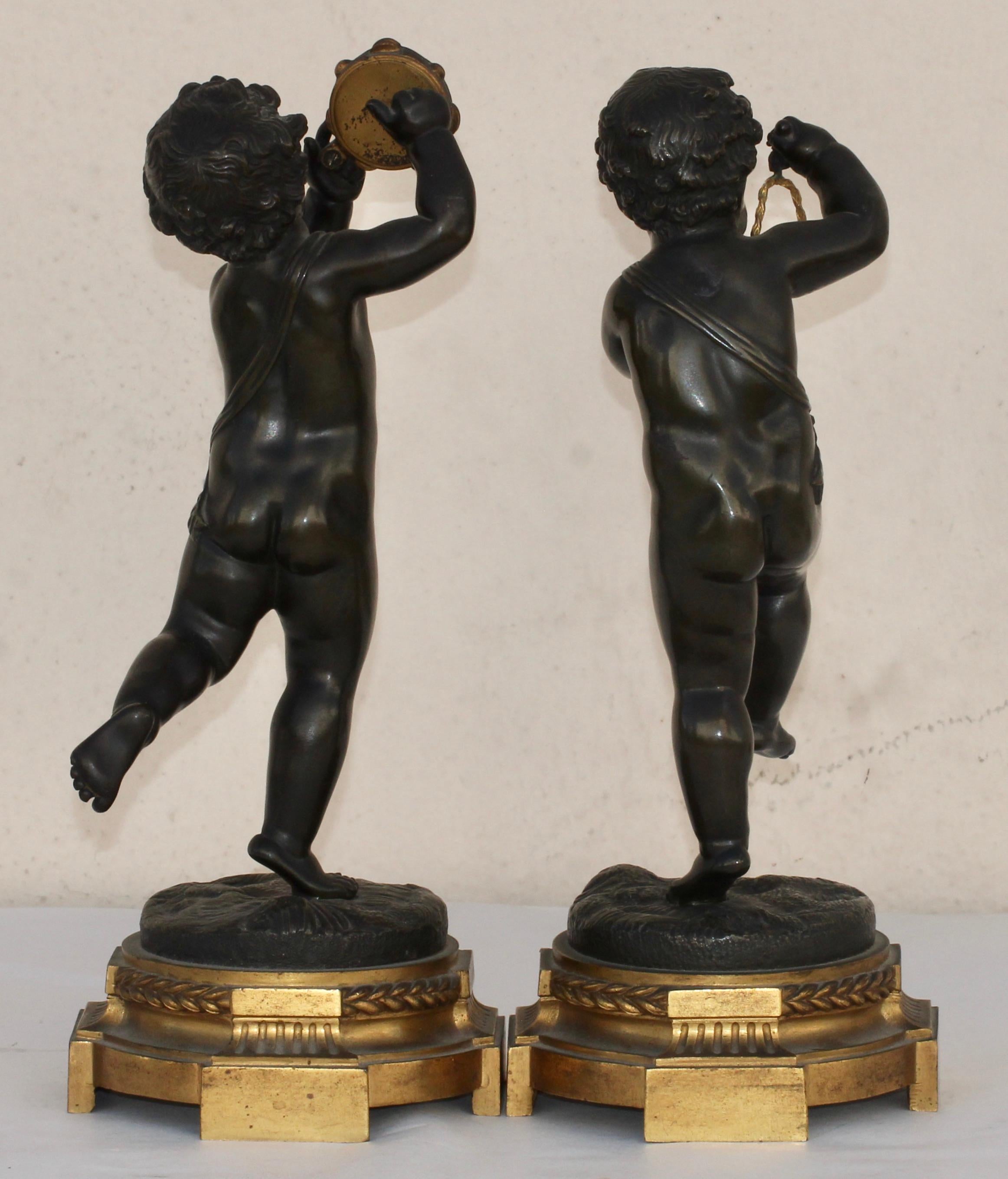 Late 19th Century French 19th Century Pair of Bronze Musicians Putti