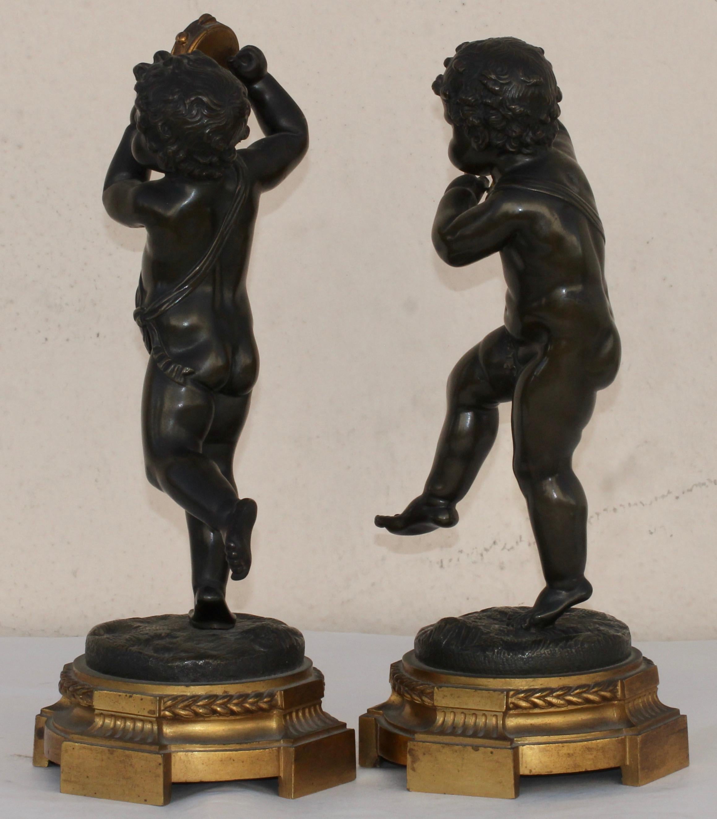 French 19th Century Pair of Bronze Musicians Putti 1