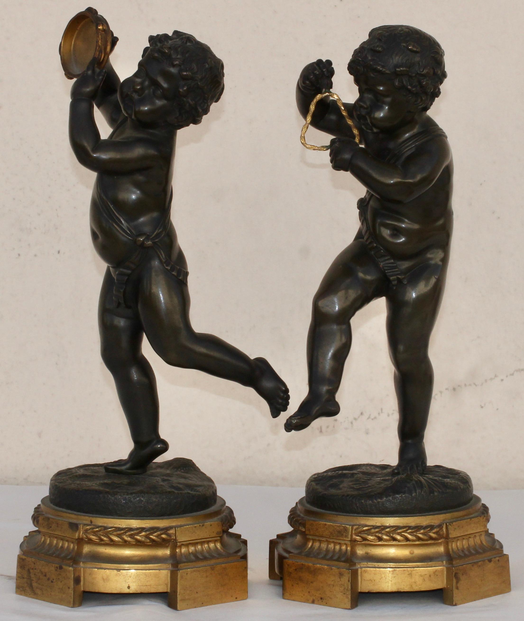 French 19th Century Pair of Bronze Musicians Putti 2