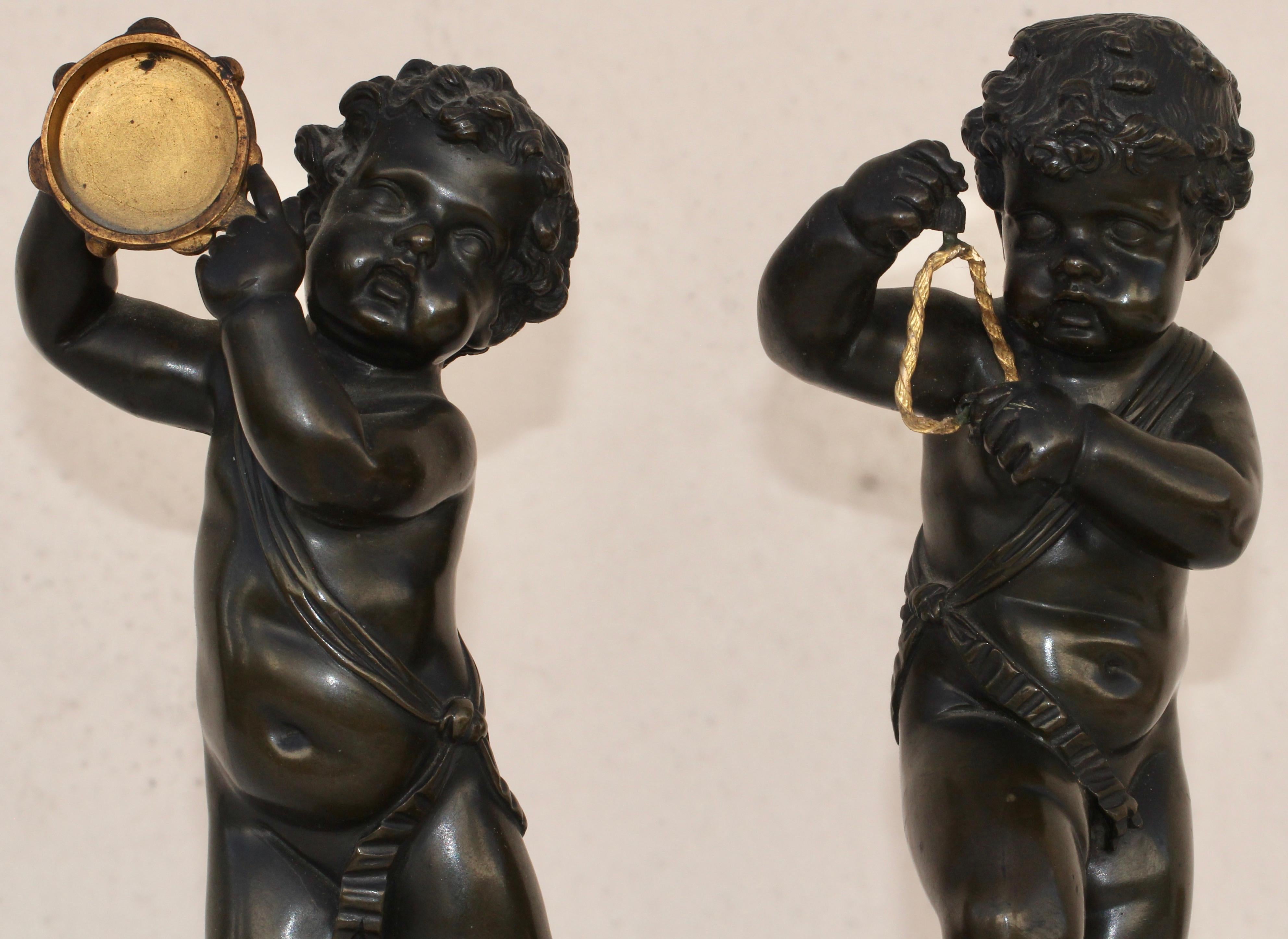 French 19th Century Pair of Bronze Musicians Putti 3