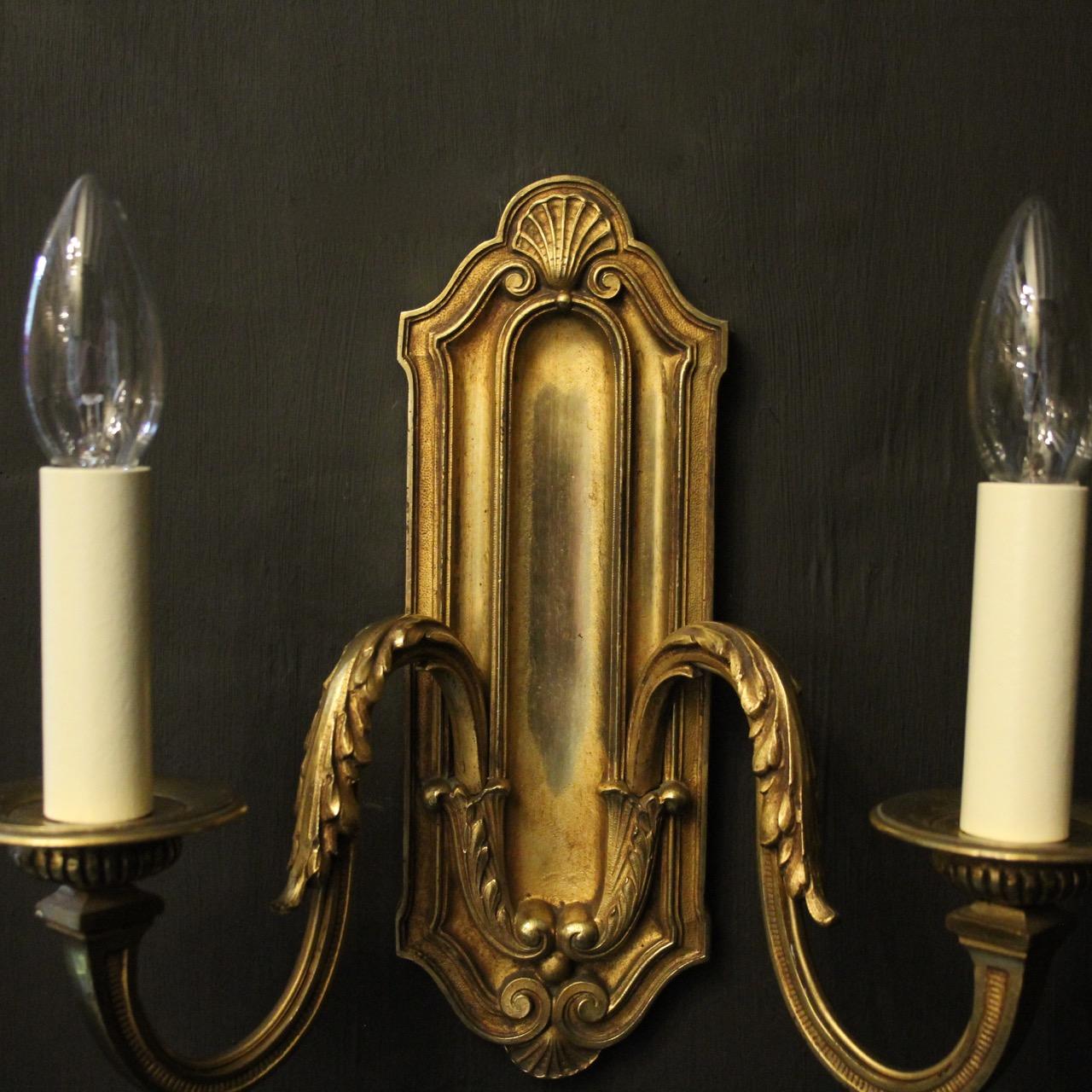 Baroque French 19th Century Pair of Bronze Twin Arm Antique Wall Lights For Sale