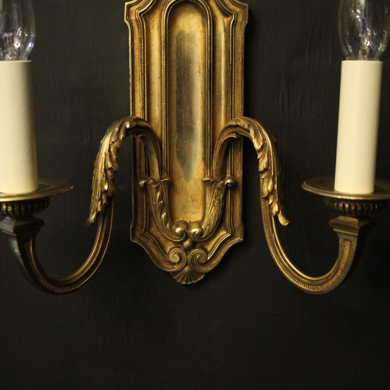 French 19th Century Pair of Bronze Twin Arm Antique Wall Lights In Good Condition For Sale In Chester, GB