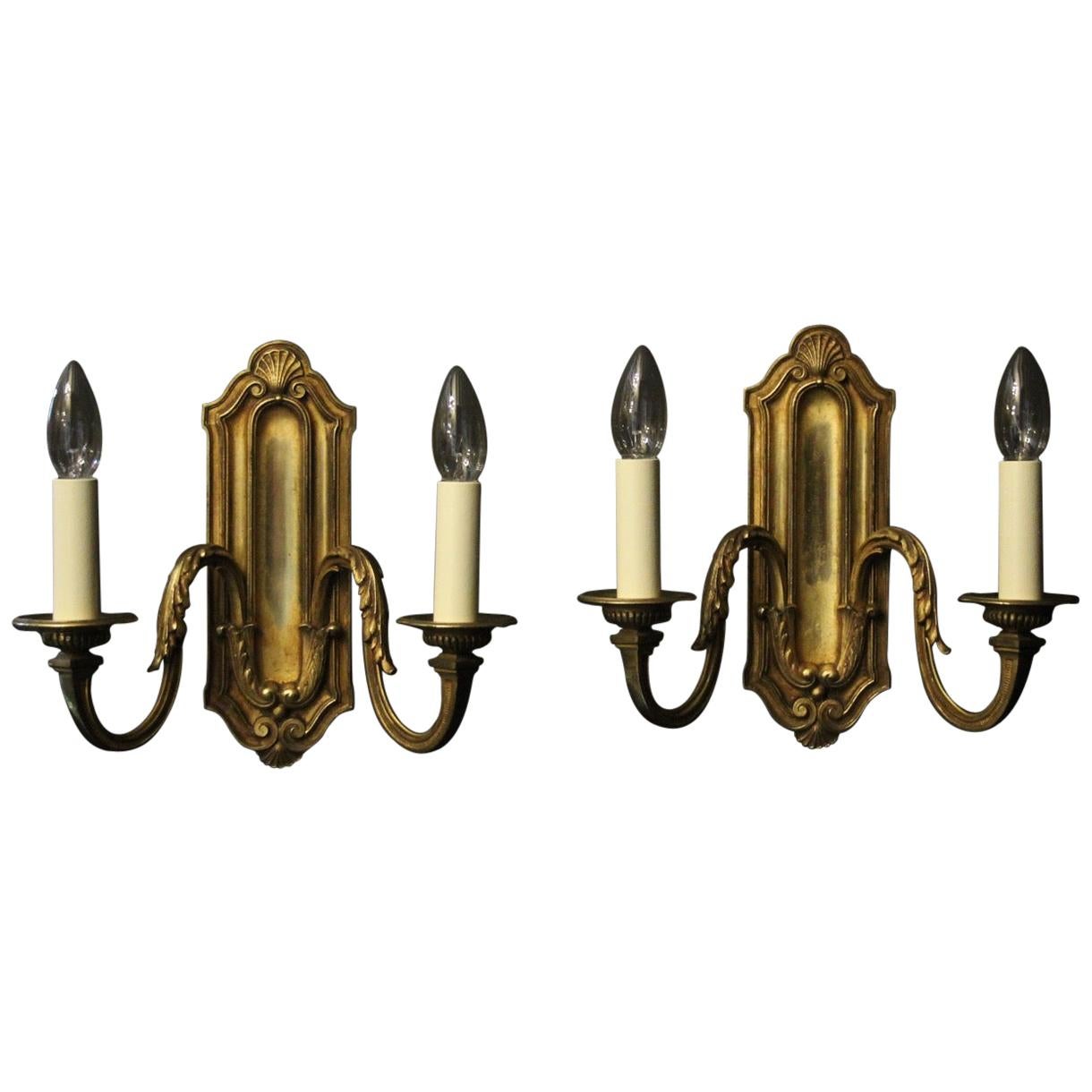 French 19th Century Pair of Bronze Twin Arm Antique Wall Lights For Sale