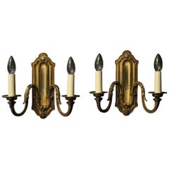 French 19th Century Pair of Bronze Twin Arm Antique Wall Lights