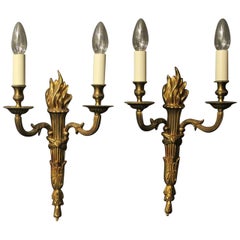 French 19th Century Pair Of Bronze Twin Arm Antique Wall Lights