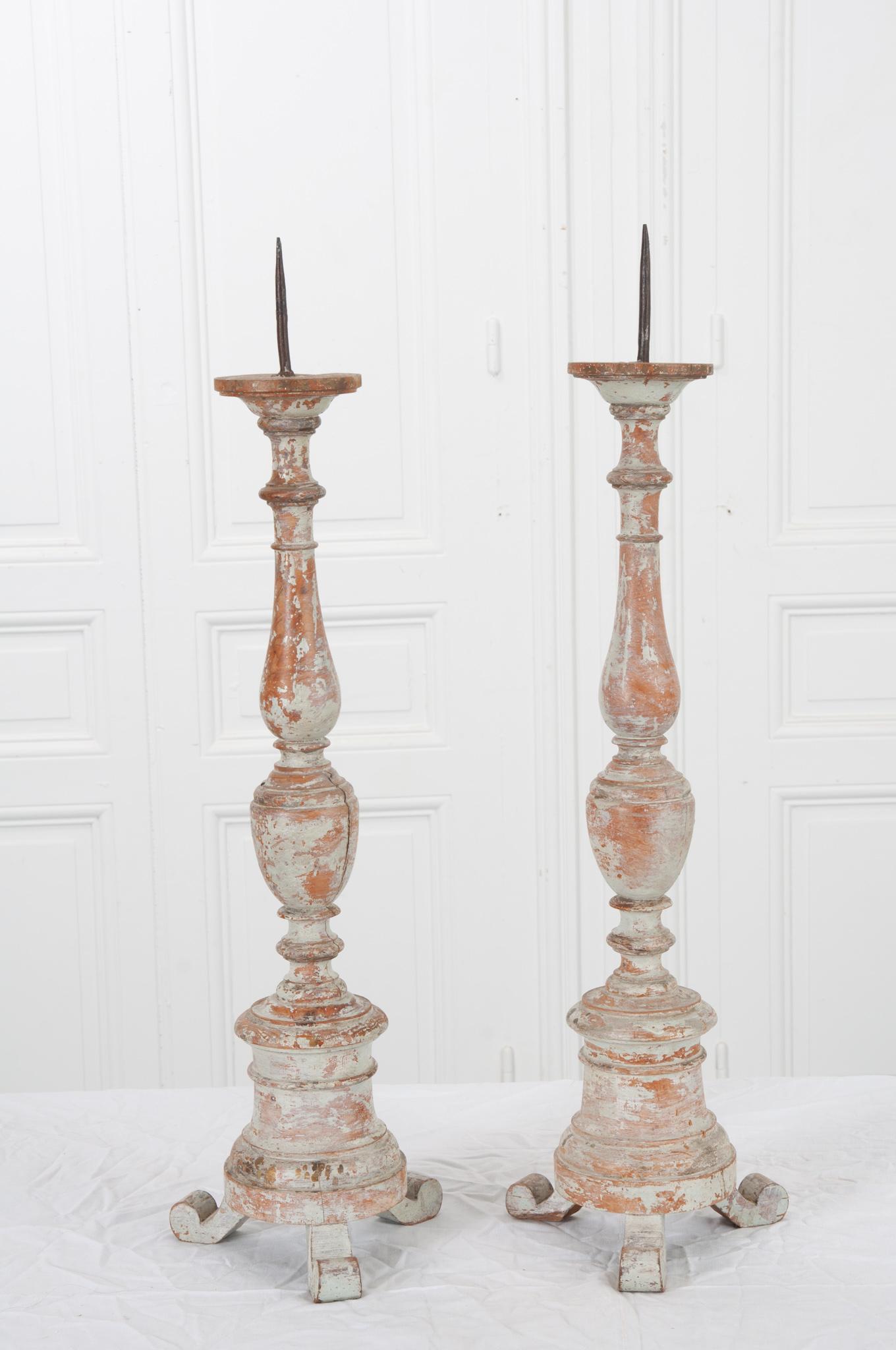 Rustic French 19th Century Pair of Candlesticks