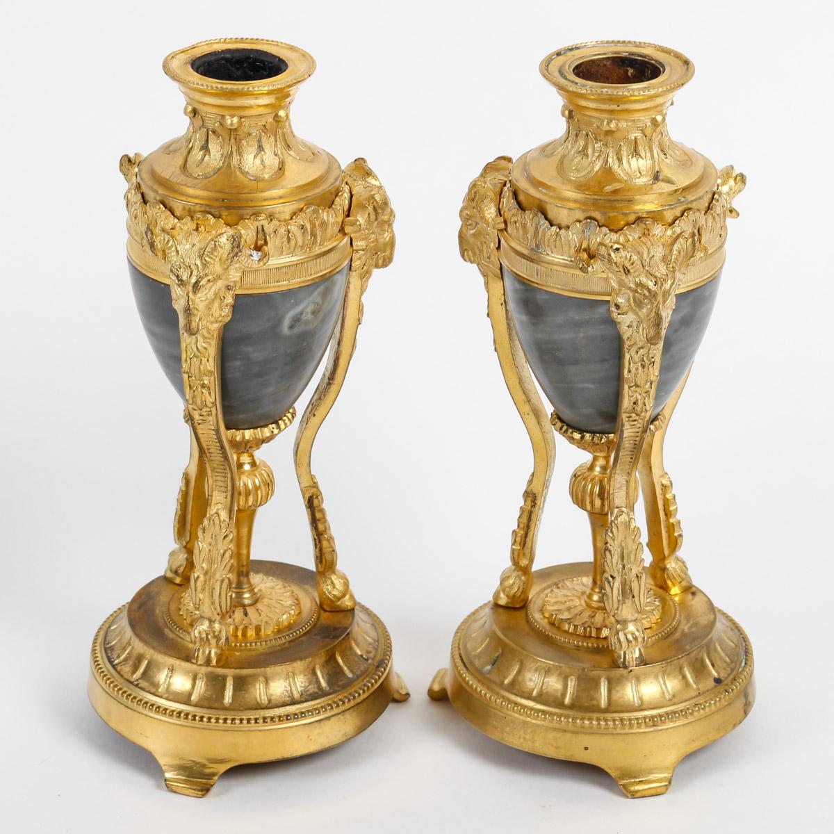Gilt French 19th Century Pair of Cassolettes Convertible in Candlesticks