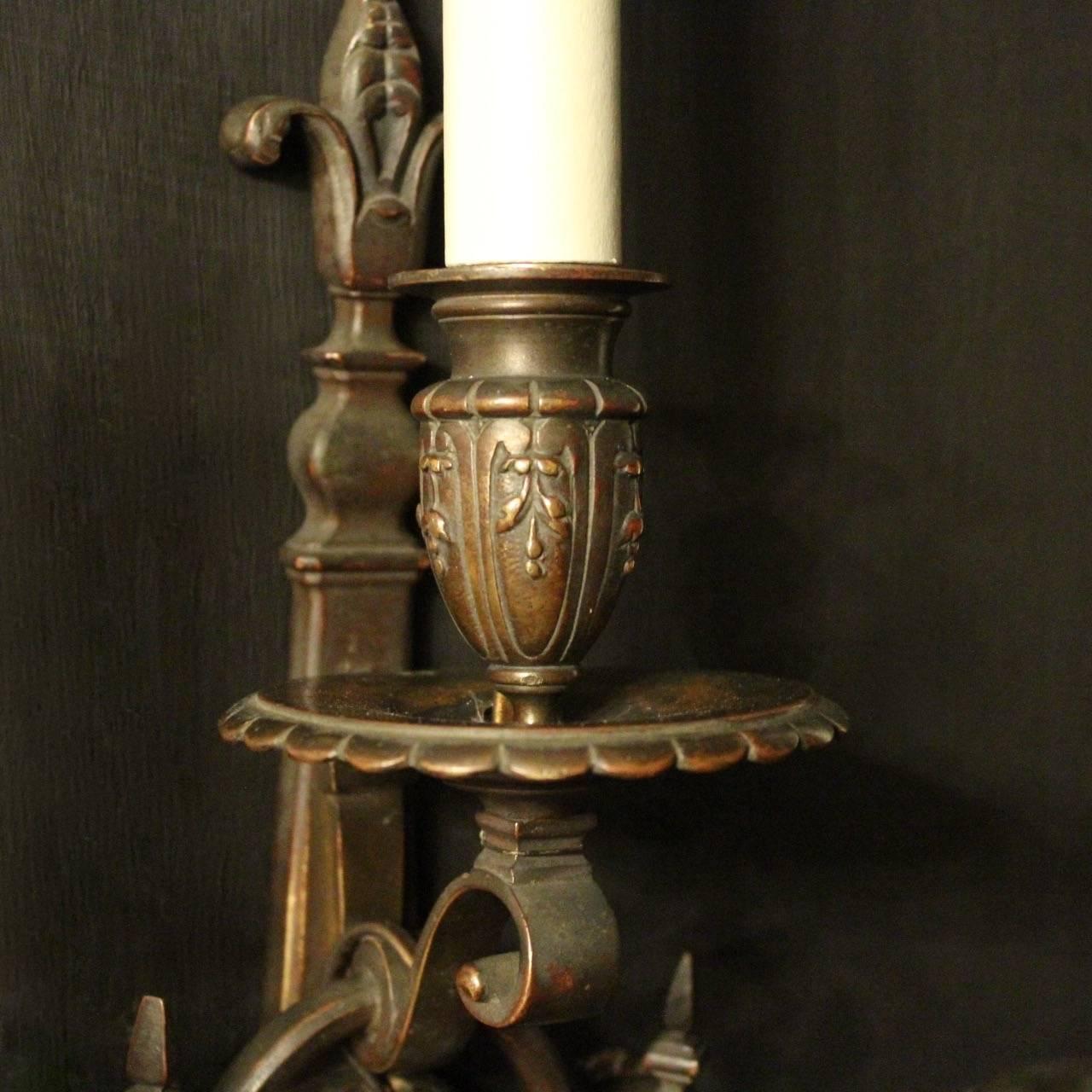 Bronze French 19th Century Pair of Cherub Antique Wall Sconces