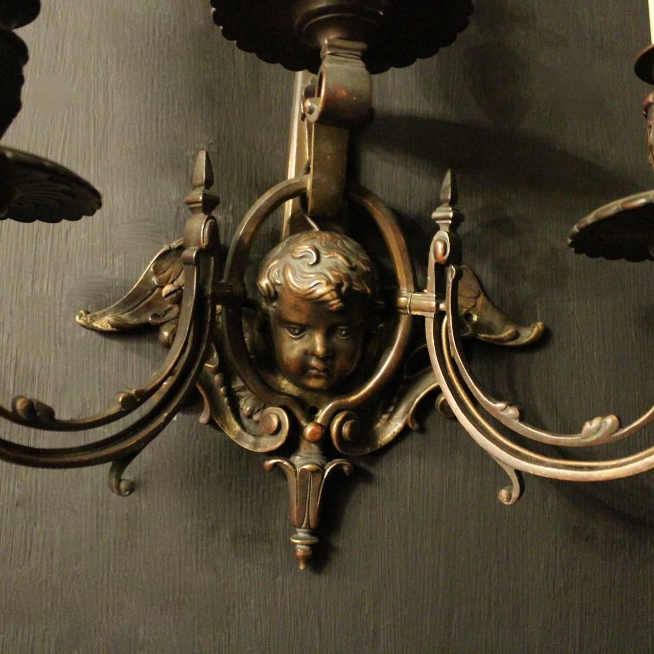 French 19th Century Pair of Cherub Antique Wall Sconces 1