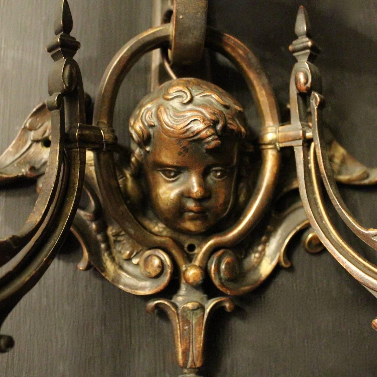 French 19th Century Pair of Cherub Antique Wall Sconces 2