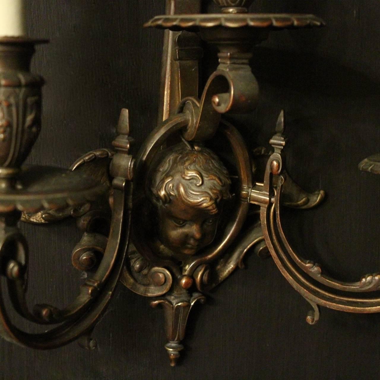 French 19th Century Pair of Cherub Antique Wall Sconces 4
