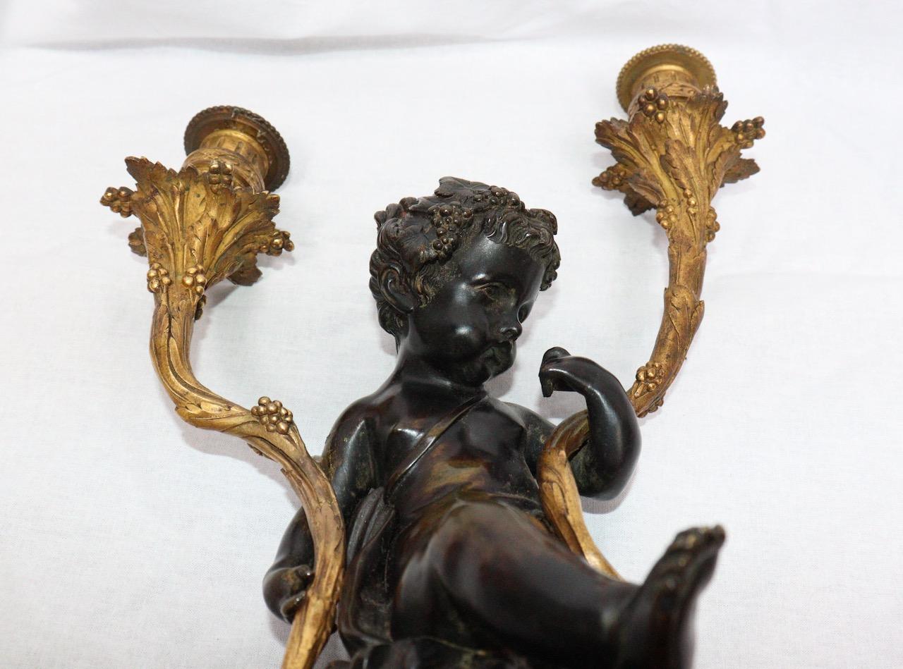 French 19th Century Pair of Faune and Bacchus Candelabras, circa 1880 3
