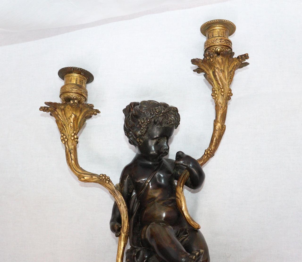 French 19th Century Pair of Faune and Bacchus Candelabras, circa 1880 4