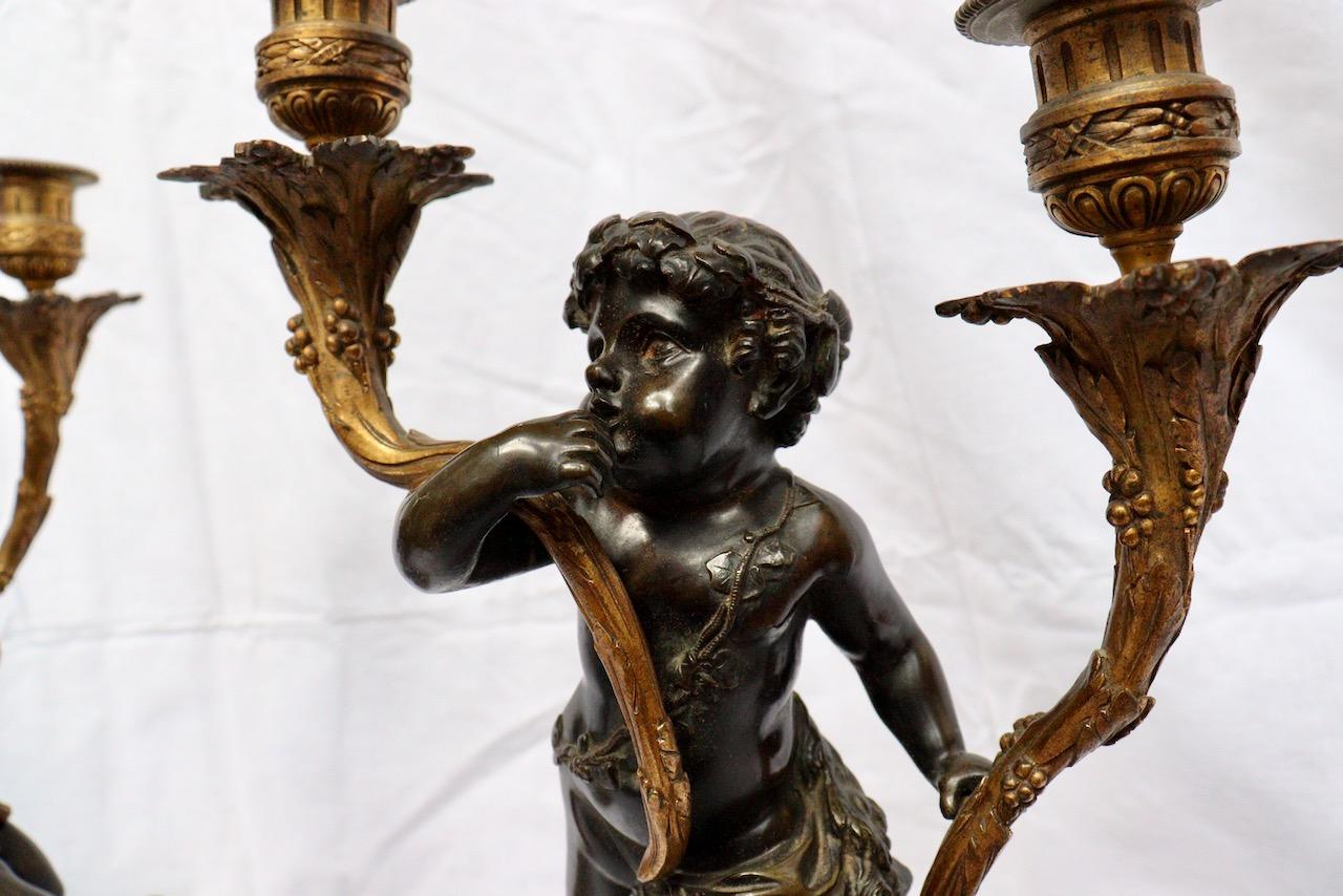 French 19th Century Pair of Faune and Bacchus Candelabras, circa 1880 6