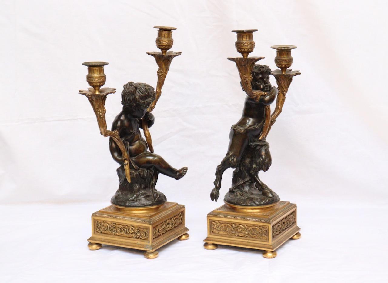 French 19th Century Pair of Faune and Bacchus Candelabras, circa 1880 In Good Condition In Saint-Ouen, FR