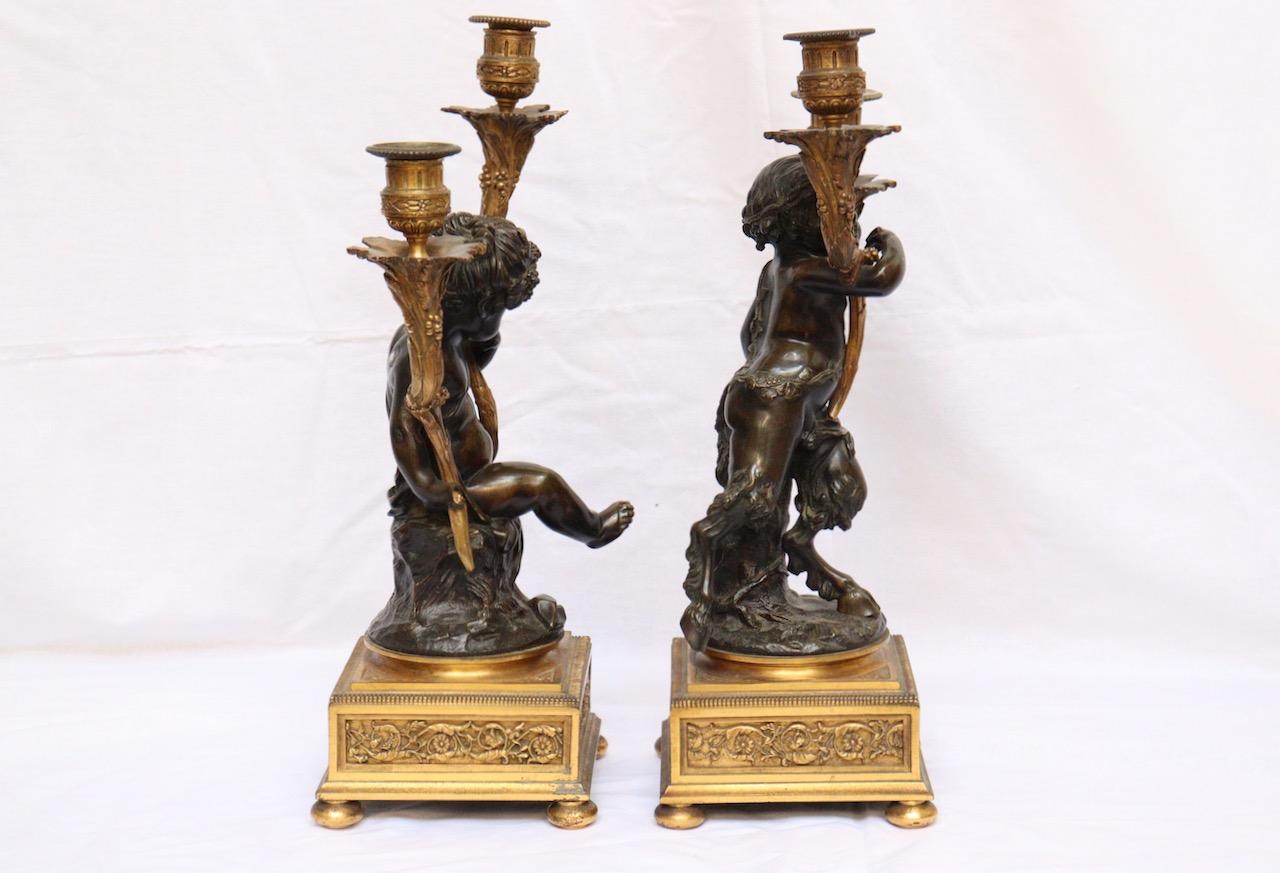 Late 19th Century French 19th Century Pair of Faune and Bacchus Candelabras, circa 1880