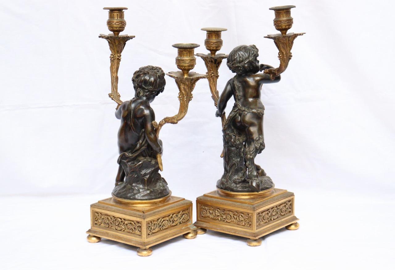 Bronze French 19th Century Pair of Faune and Bacchus Candelabras, circa 1880