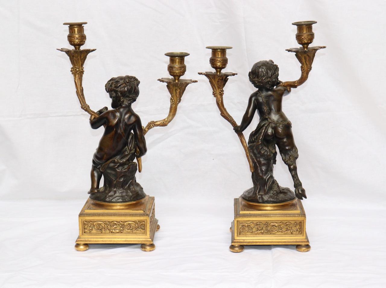 French 19th Century Pair of Faune and Bacchus Candelabras, circa 1880 1