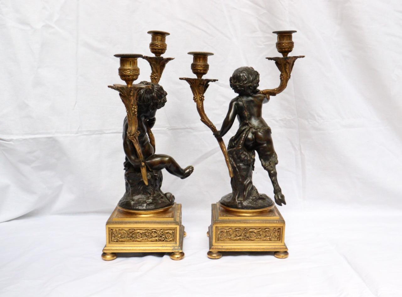 French 19th Century Pair of Faune and Bacchus Candelabras, circa 1880 2