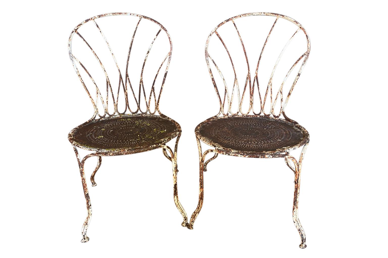 Painted French 19th Century Pair of Garden Chairs