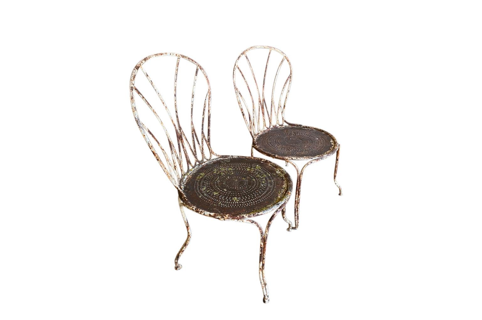 Iron French 19th Century Pair of Garden Chairs