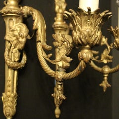 French 19th Century Pair of Gilded Bronze Antique Gasoliers