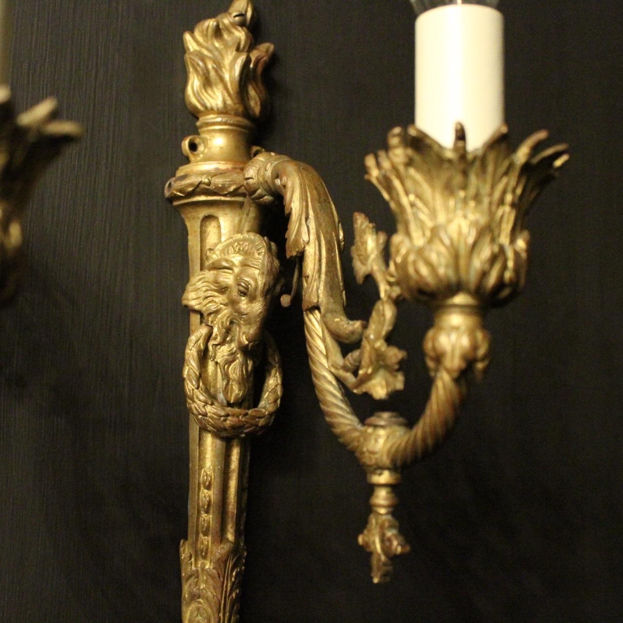 French 19th Century Pair of Gilded Bronze Antique Gasoliers 2