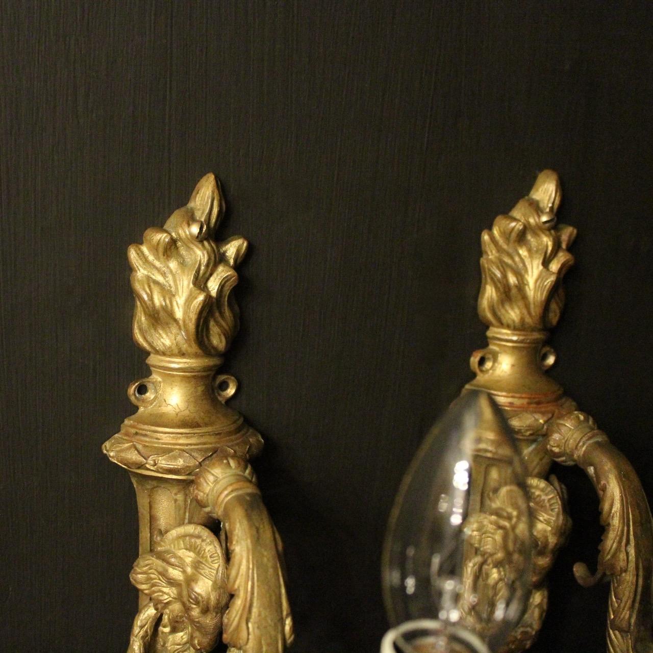French 19th Century Pair of Gilded Bronze Antique Gasoliers 3