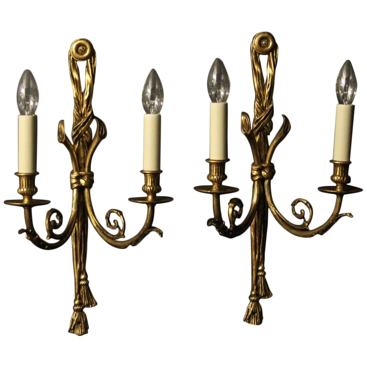 French 19th Century Pair of Gilded Bronze Antique Wall Lights