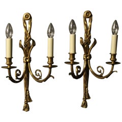 French 19th Century Pair of Gilded Bronze Antique Wall Lights