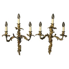 French 19th Century Pair of Gilded Bronze Antique Wall Sconces