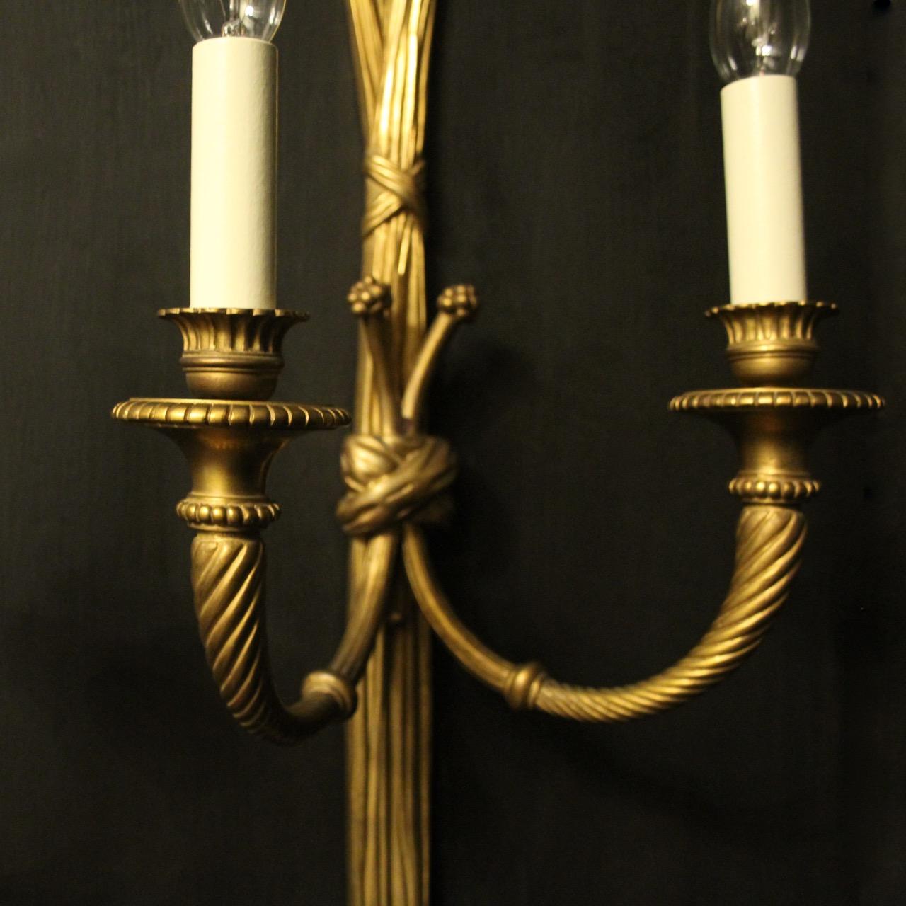 Empire French 19th Century Pair of Gilded Bronze Rope Wall Lights For Sale