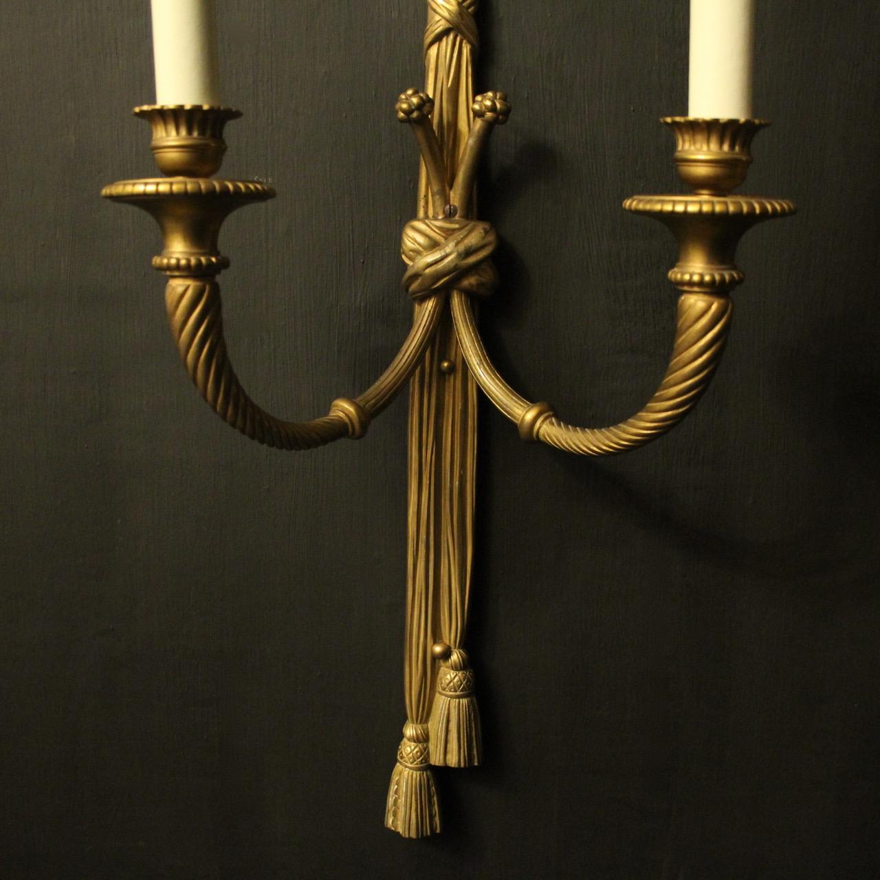 French 19th Century Pair of Gilded Bronze Rope Wall Lights In Good Condition For Sale In Chester, GB