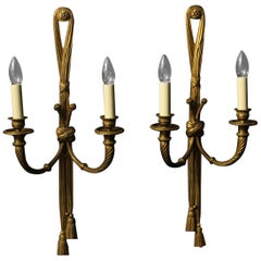 French 19th Century Pair of Gilded Bronze Rope Wall Lights