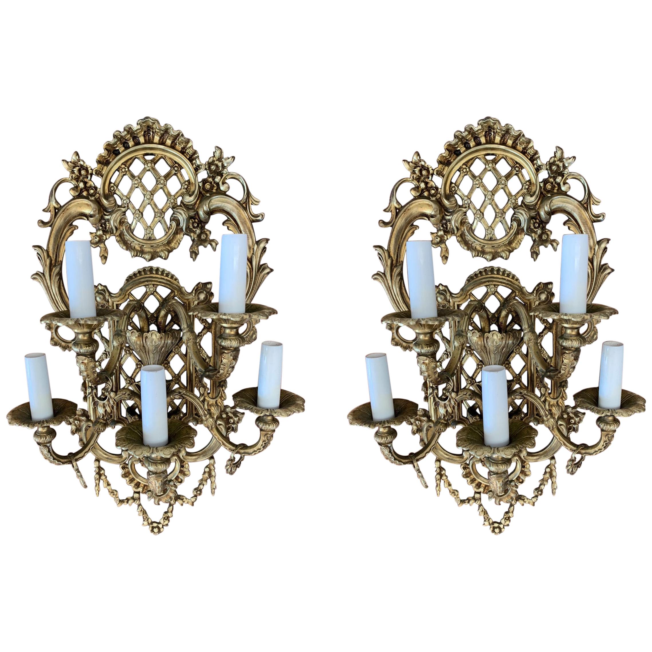 French 19th Century Pair of Gilded Bronze Wall Sconces