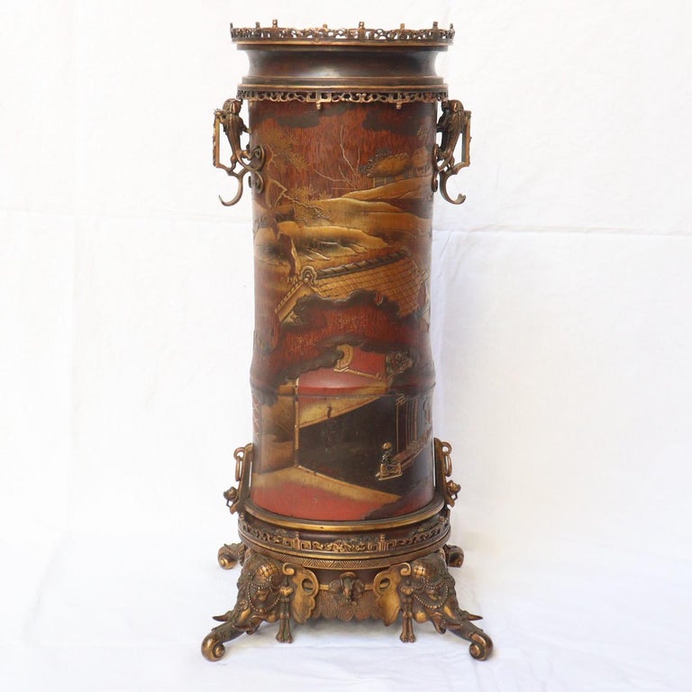 Late 19th Century French 19th Century Pair of Lacquered Bamboos Japonisme Vases For Sale