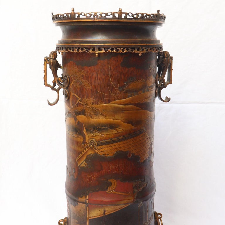 Bronze French 19th Century Pair of Lacquered Bamboos Japonisme Vases For Sale