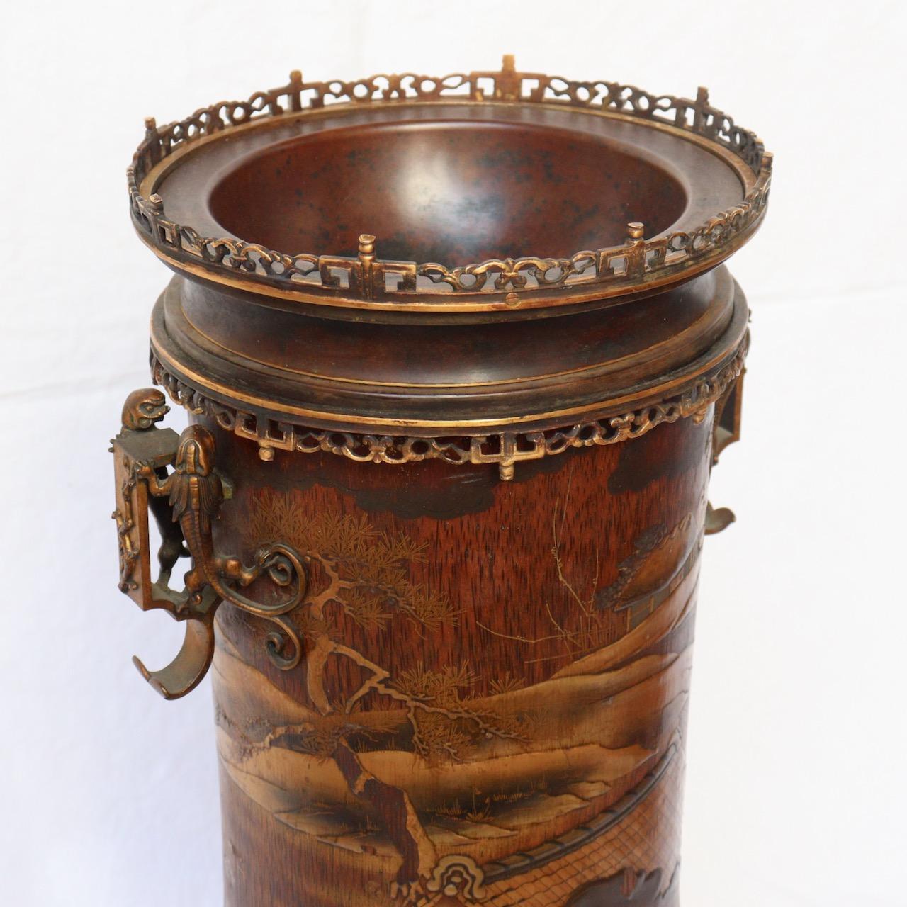 French 19th Century Pair of Lacquered Bamboos Japonisme Vases 1