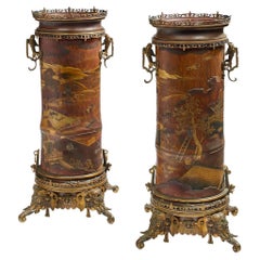 French 19th Century Pair of Lacquered Bamboos Japonisme Vases
