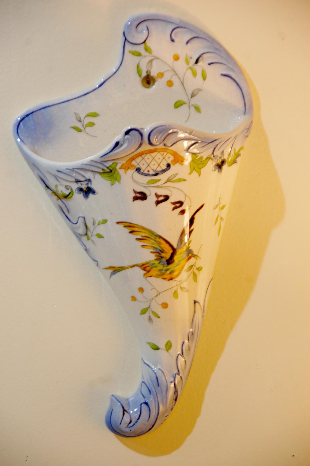 French Provincial French 19th Century Pair of Longchamp Faience Hand Painted Wall Pockets