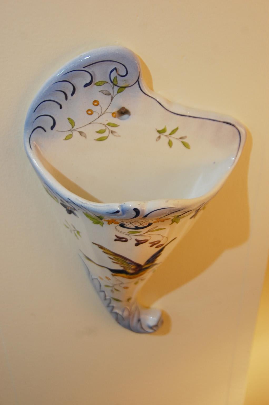 Pottery French 19th Century Pair of Longchamp Faience Hand Painted Wall Pockets