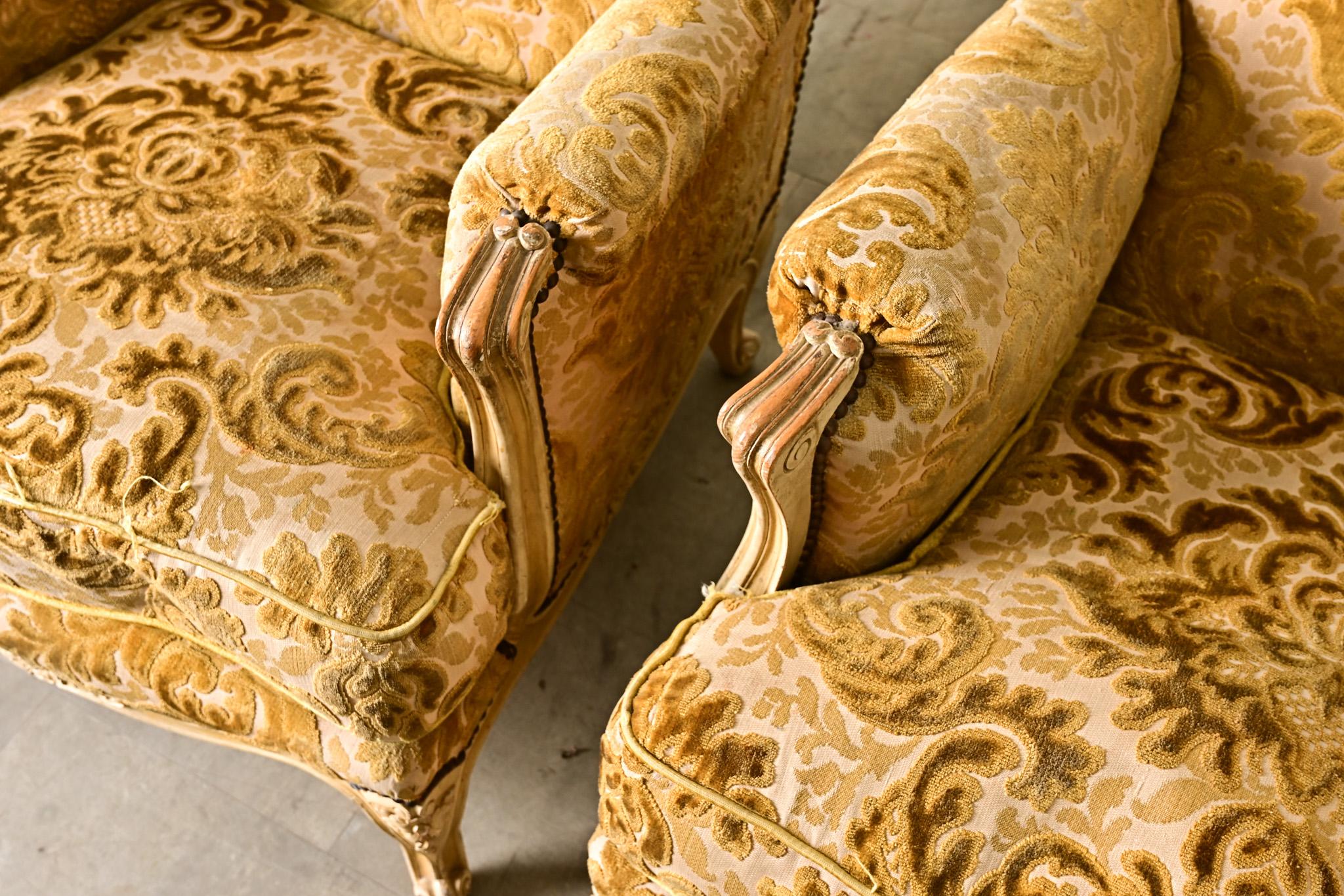 French 19th Century Pair of Louis XV Style Bergeres For Sale at 1stDibs