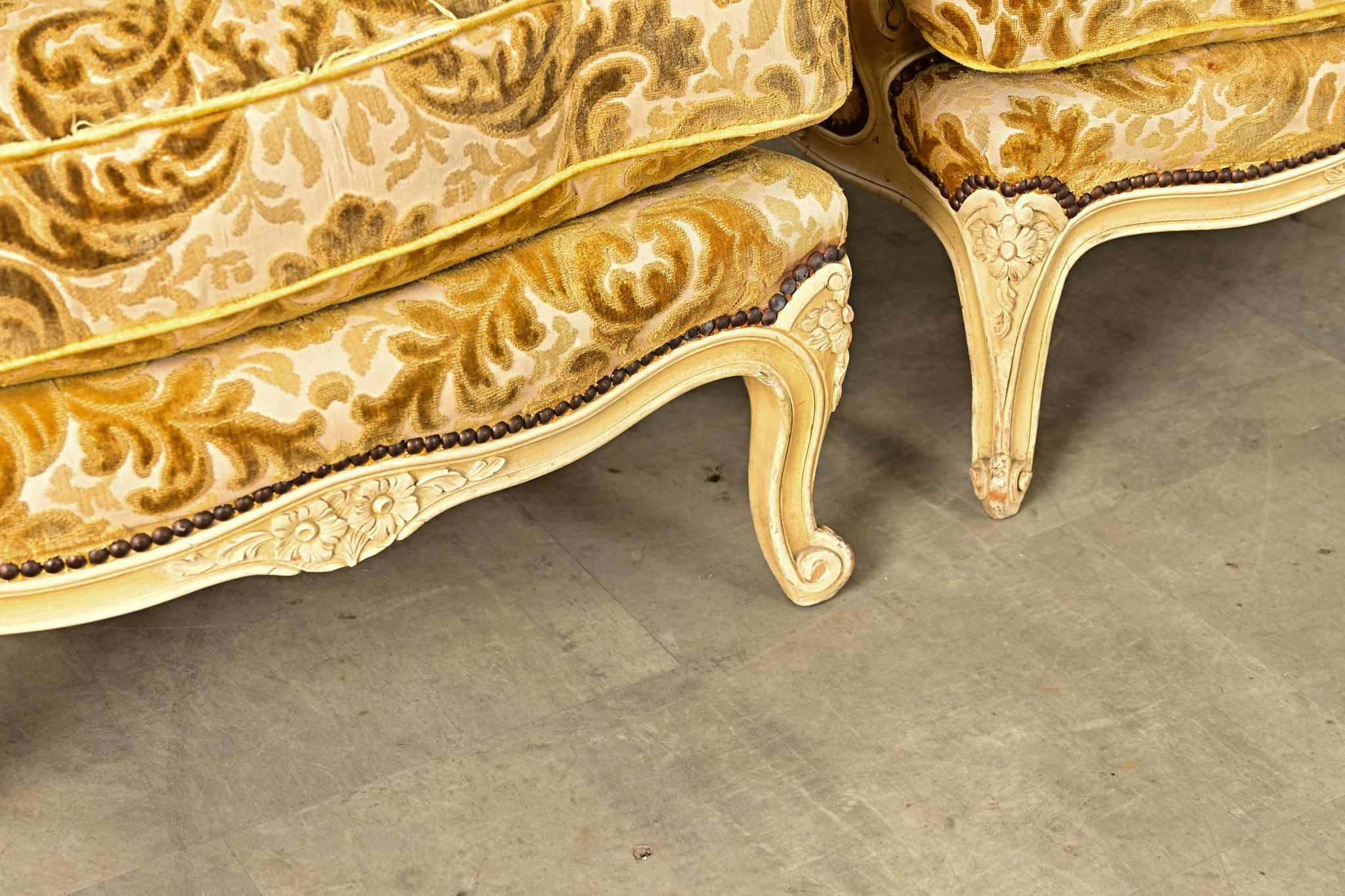 French 19th Century Pair of Louis XV Style Bergeres For Sale at 1stDibs